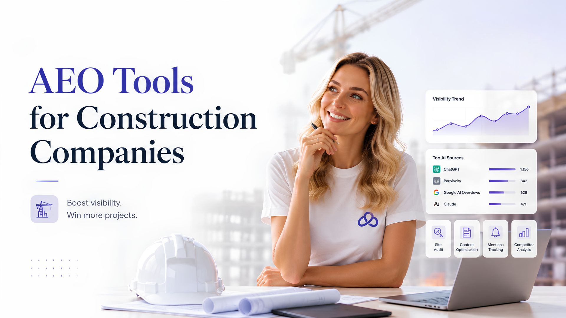 a lady is showing AEO Tools for construction companies