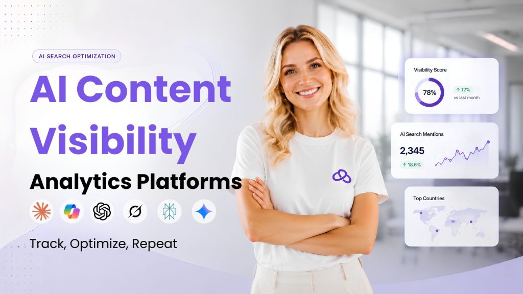a lady showing ai content visibility analytics platforms