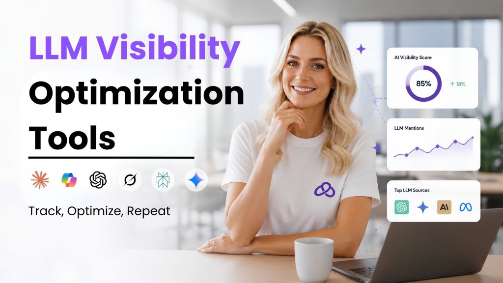 a lady showing llm visibility optimization tools