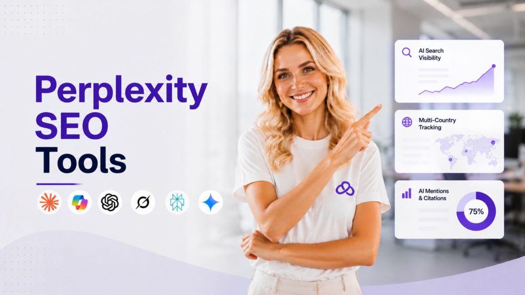 a lady is showing perplexity seo tools