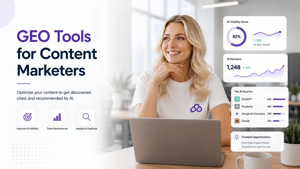 a lady showing geo tools for content marketers